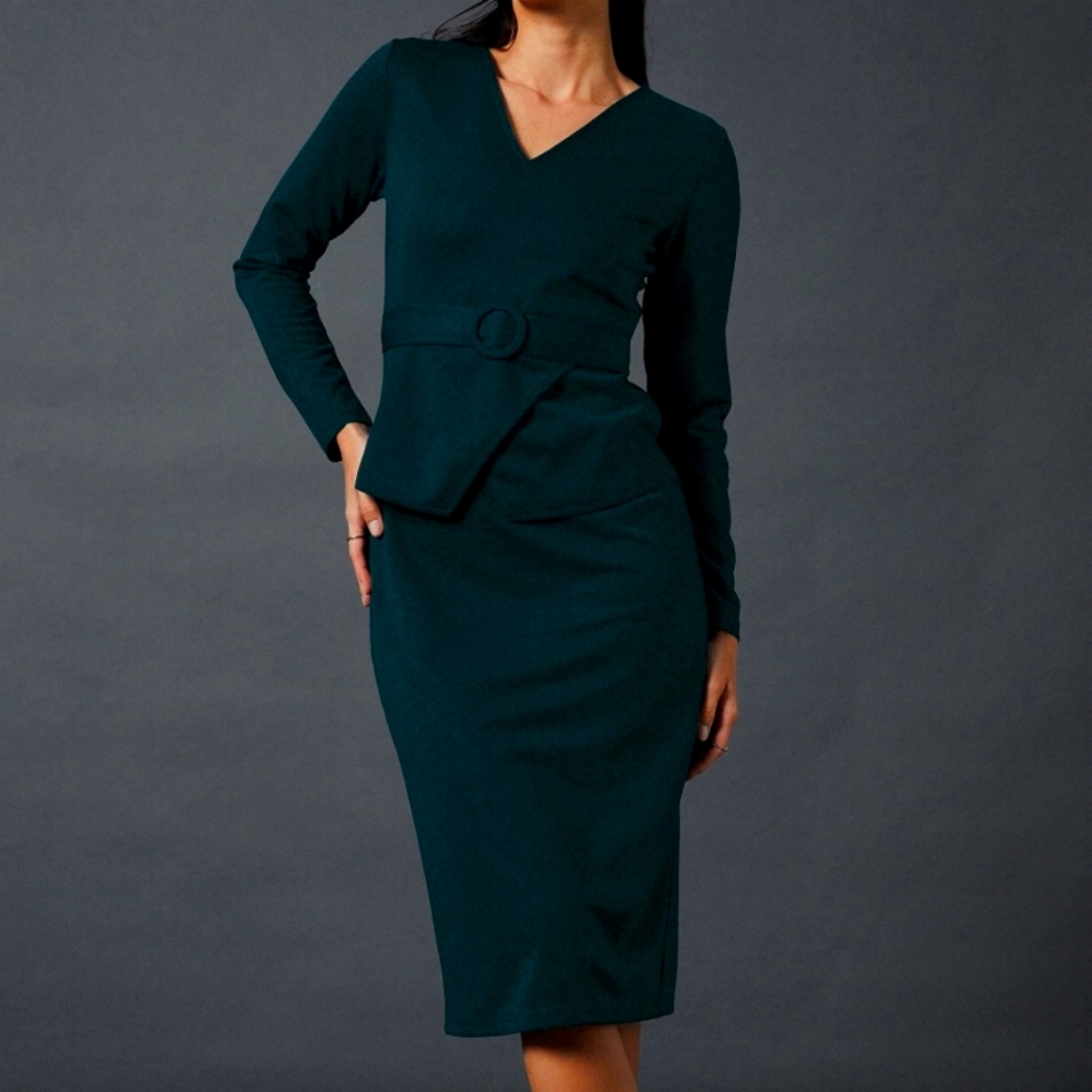 Women Emerald Peplum Bodycon Dress
